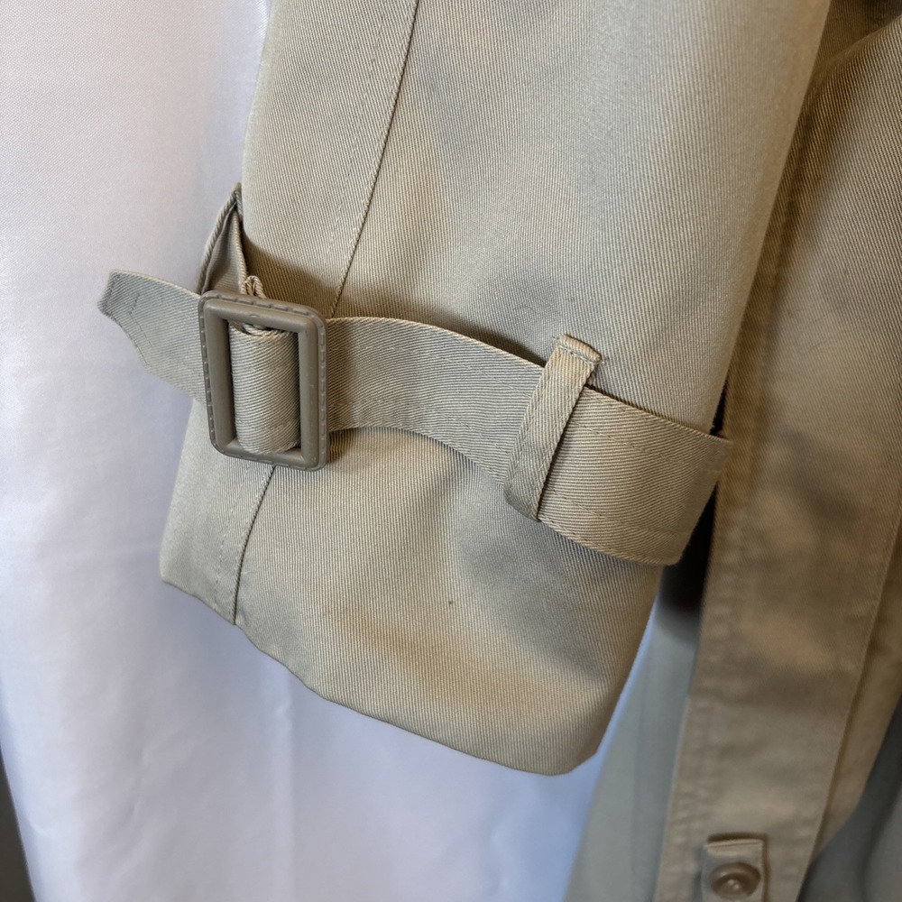 Stafford Trench Coat Dlb Breasted Overcoat Zip Liner Mens 46L Khaki Poly Cotton - Picture 5 of 7